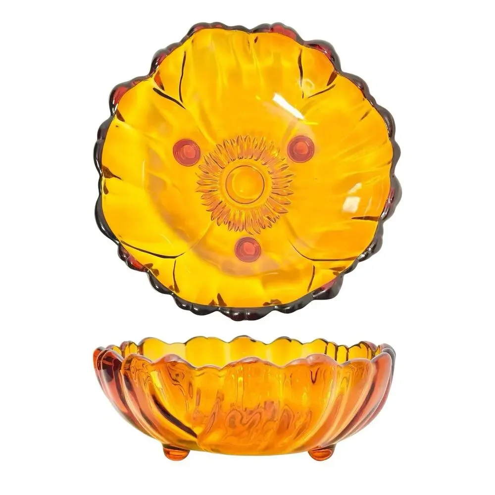 1970s Vintage Large Organic Flower Glass Footed Decorative Serving Bowl 11 1/4”